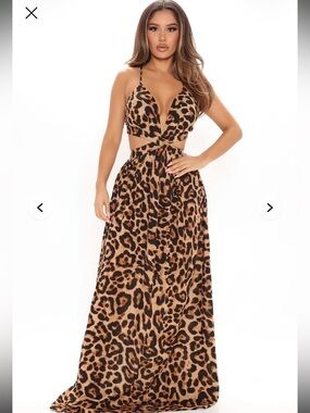 Fashion Nova Leopard Print Cutout Maxi Dress - Brown Black